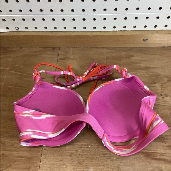 Aerie Womens Charley Halter Swimsuit Bikini Top 34C Pink Orange Underwire - Picture 2 of 3